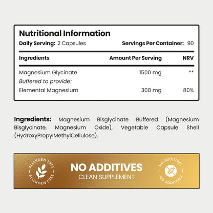 VitaBright Magnesium Glycinate | 180 Capsules | 2 A Day | 1500mg Mag Bisglycinate | 300mg Elemental Mag | High Strength Magnesium Supplements for Women - Men - Adults