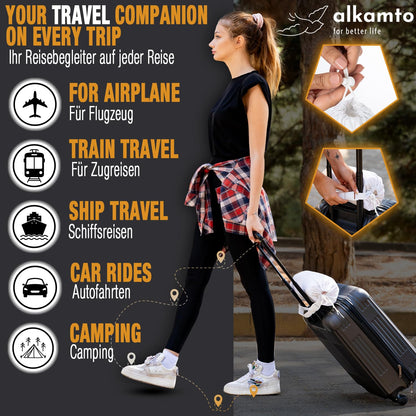 Alkamto Travel Pillow-Camping Pillow-Orthopedic Neck Support Memory Foam Pillow with Temperature Regulating Pillowcase-Extra Cotton Cover-Carry Bag-Small pillow for travel by car,plane,train and hotel