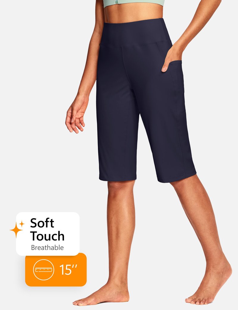 ISEEGZ 15"/ 18"/ 21"/ 25" Capri Pants for Women High Waist with Pockets Women's Capris Workout Yoga Pants Loose Straight Leg