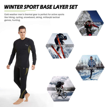 Men’s Thermal Underwear Set, Cold Weather Fleece Lined Sport Long Johns Base Layer Quick Drying Thermo for Hunting Skiing-M