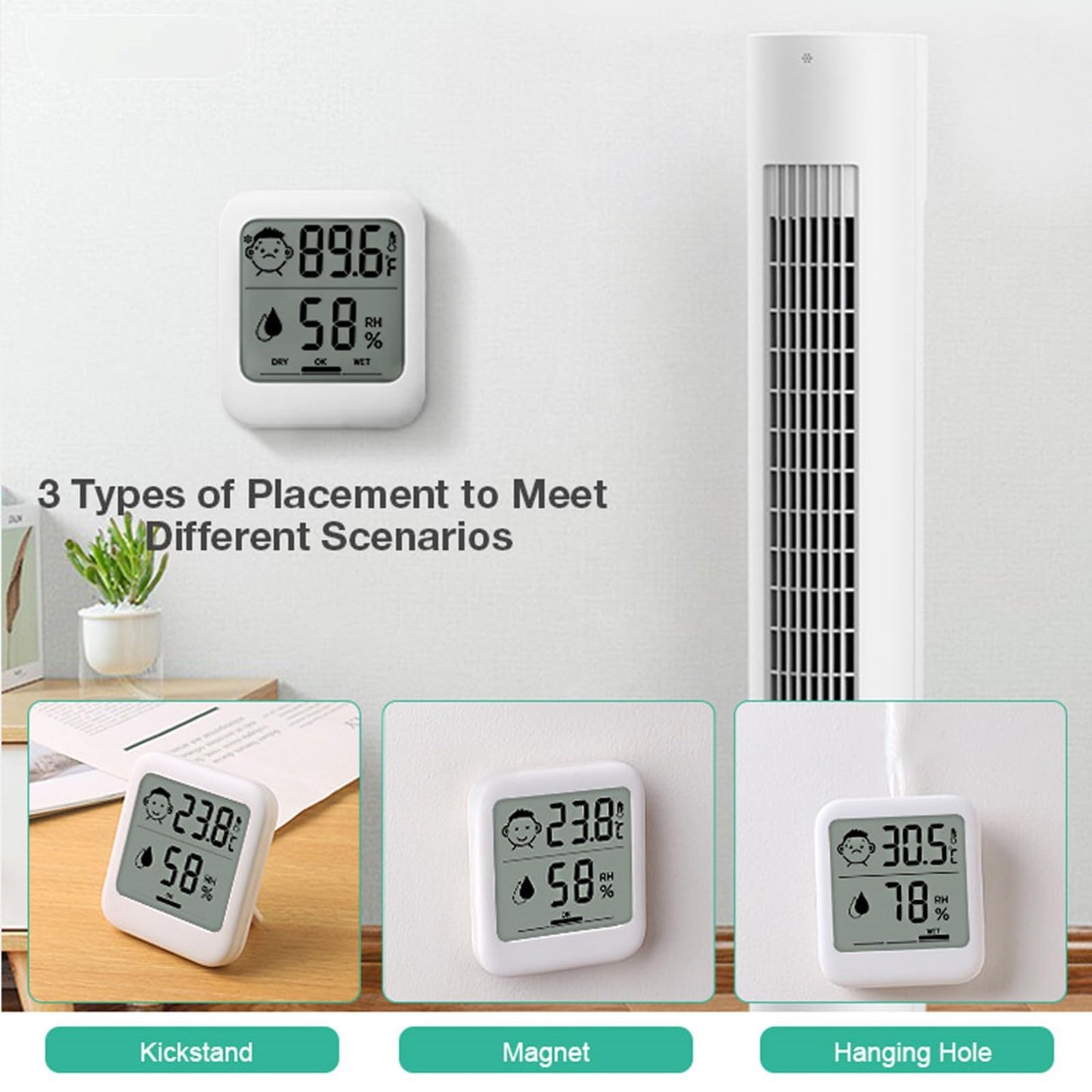 HATUSOKU Digital Thermometer and Hygrometer with Comfort Face Display, Hygrometer, Stand, Magnet, Hanging, Simple, Infectious Disease Prevention, Heat Stroke Prevention (Simple, No Clock)