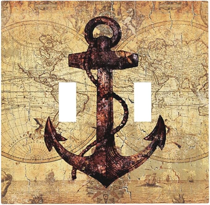 Anchor Nautical Vintage Map 2 Gang Light Switch Plate Cover Double Toggle Wall Plate Decorative Switchplate Electrical Faceplate for Office Livingroom Home Decor