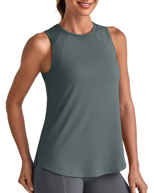 G4Free High Neck Tanks Workout Athletic Tops Loose Sleeveless Summer Running Shirt Gym Shirts((Gray,L)