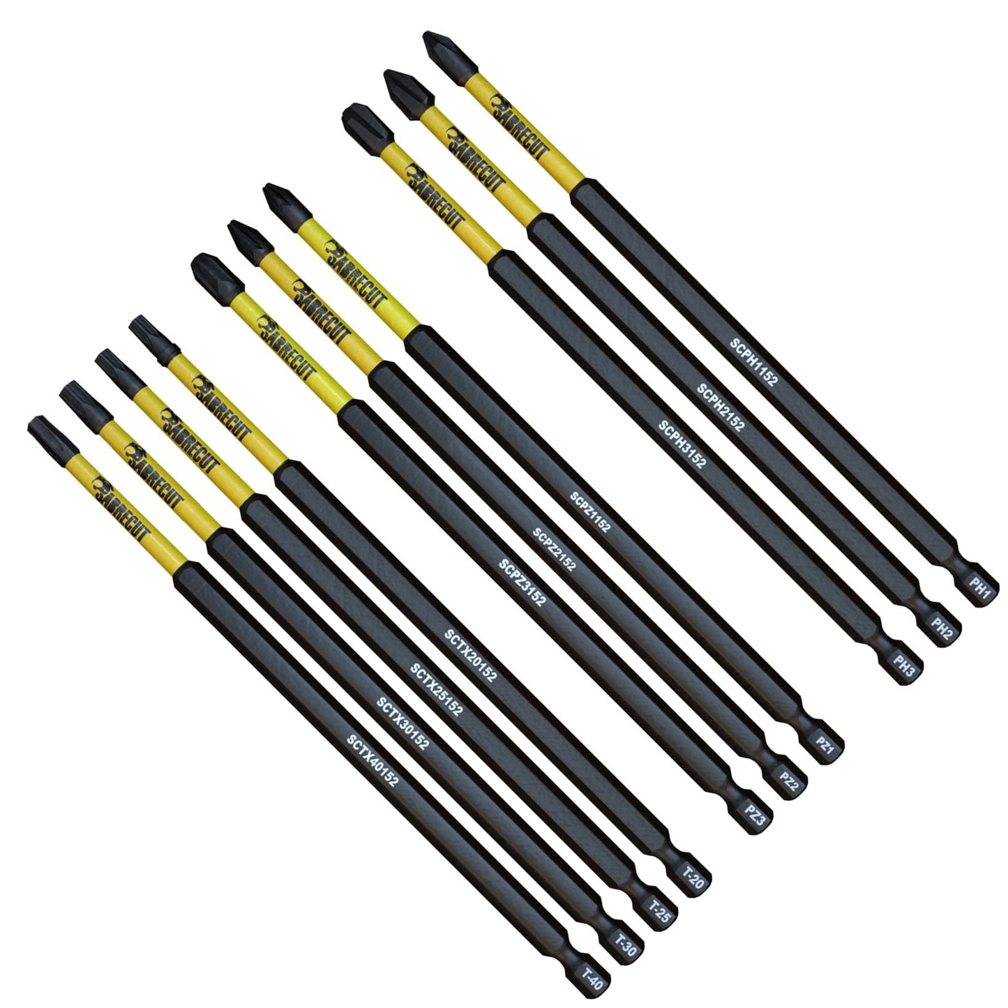 10 x SabreCut SCRK152 152mm PZ1 PZ2 PZ3 PH1 PH2 PH3 TX20 TX25 TX30 TX40 Magnetic Impact Screwdriver Driver Bits Set Pozi Pozidriv Phillips Torx