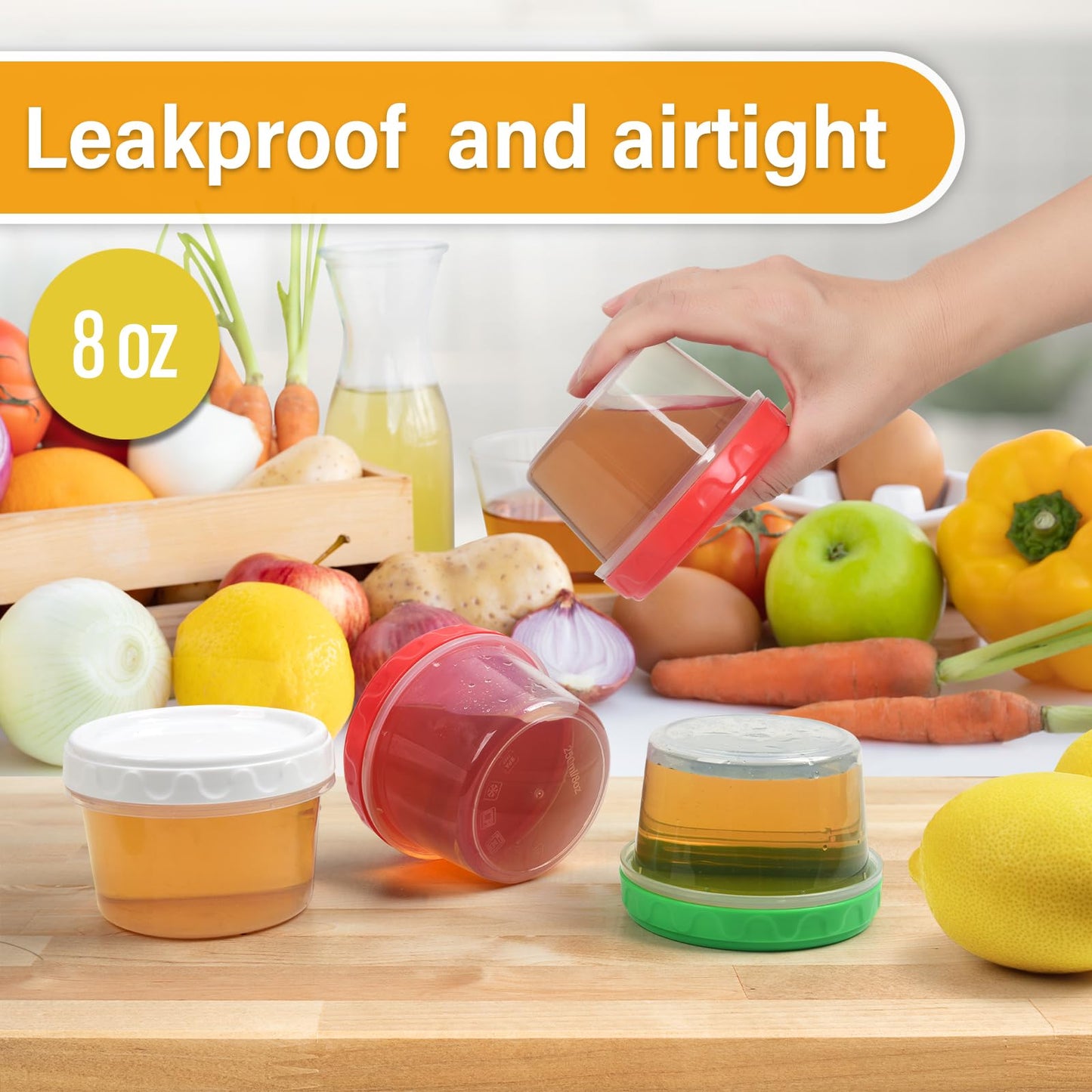 EONJOE 8 oz Small Freezer Containers with Lids Stackable Plastic Food Storage Container 1 Cup Meal Prep Bowls Airtight Dishwasher Safe,12-pack