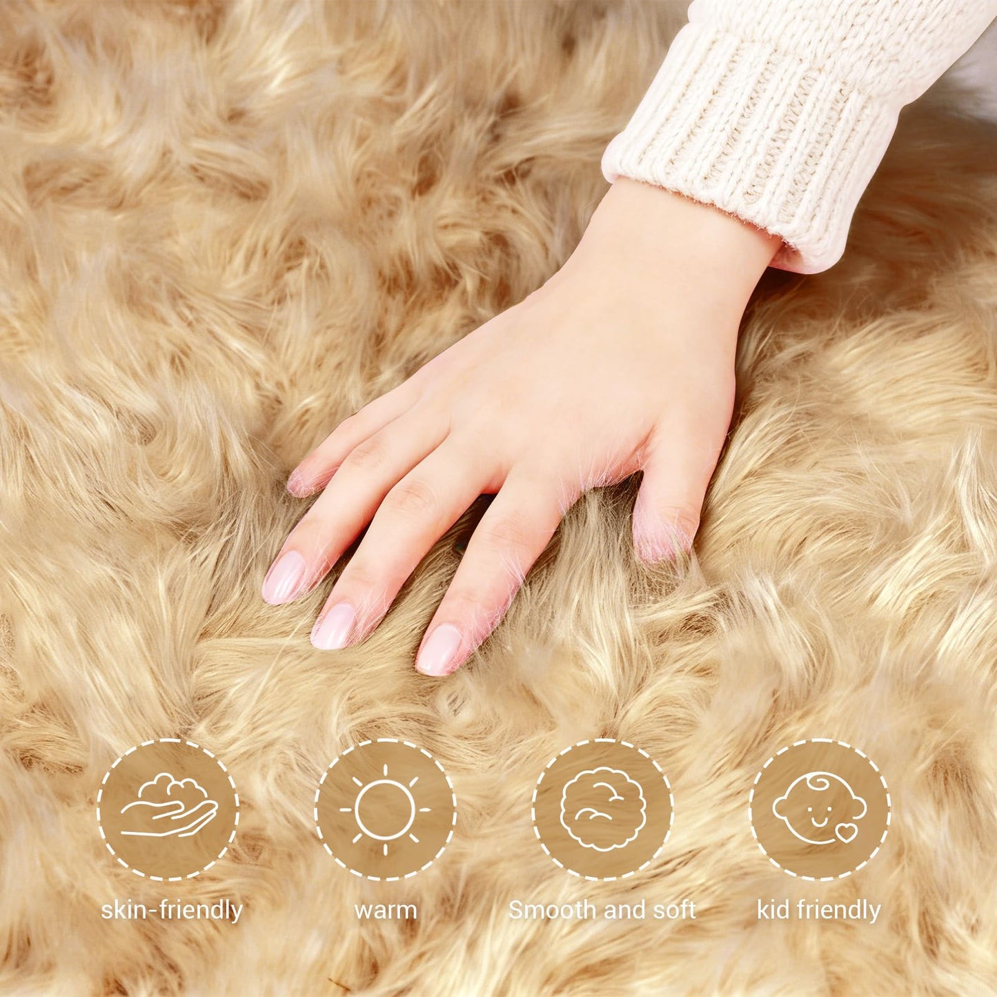 TUOTPE Ultra Soft Faux Fur Rug, Fluffy Shaggy 2 x 3 Ft Sheepskin Fur, Beige Plush Faux Area for Bedroom Nursery Living Room