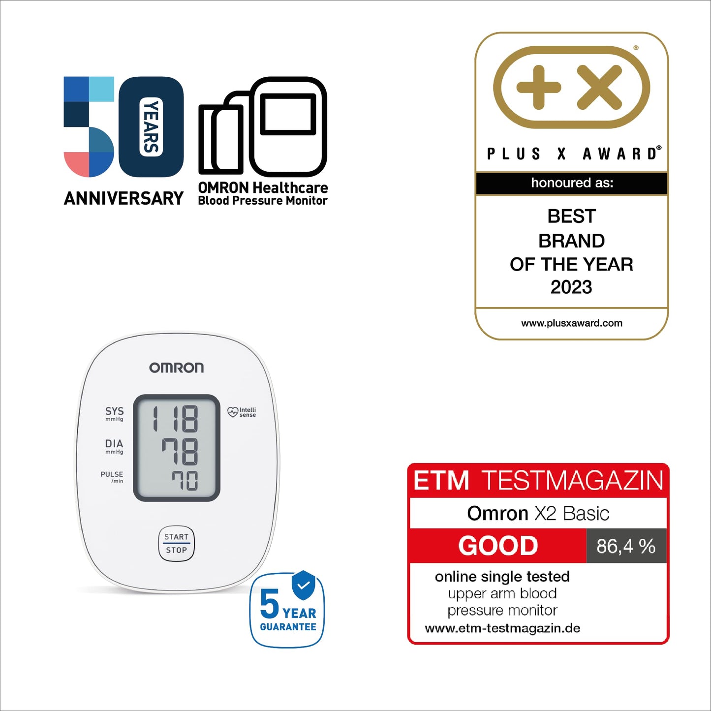 OMRON X2 Basic Automatic Upper Arm Blood Pressure Monitor for Home Use - Clinically Validated BP Monitor with Irregular Heartbeat Detection - BP Machine with BP Cuff 22-32 cm - Batteries Included