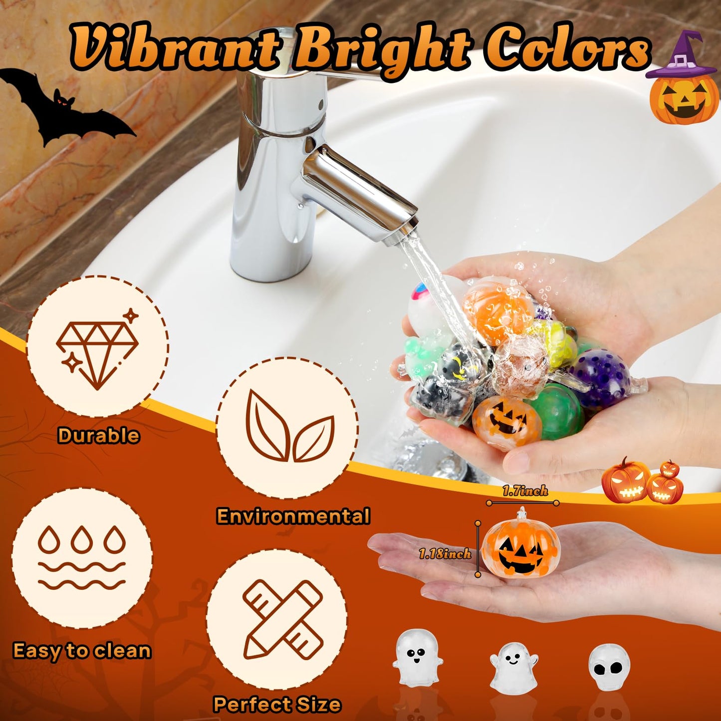 24PCS Halloween Stress Balls,Halloween Squishies for Adults,Bulk Squishy Toys Stress Relief Fidget,Halloween Party Favors Gift Goody Bag Stuffers