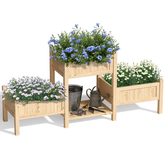 Mashomdec Extra Large Wooden Raised Garden Bed with Legs & Storage Shelf 3 Tier Outdoor Elevated Planter Box for Patios/Herbs/Flowers/Vegetables, Easy Assembly, Natural
