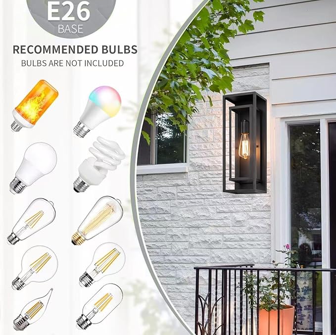 2 Pack 18 inches Outdoor Wall Lantern Light Fixture, Large Black Exterior Waterproof Wall Sconce, Anti-Rust Mount Porch Light with Clear Glass,E26 Socket