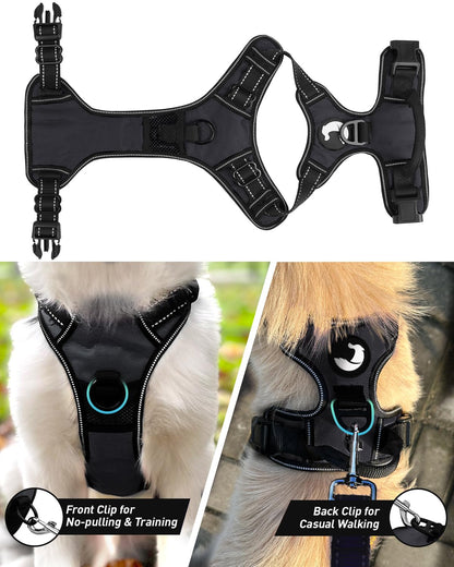 Joytale No Pull Dog Harness Medium Sized Dog, Reflective Pet Vest with Front Clip, Adjustable Soft Padded Harnesses with Easy Control Handle for Training and Walking, Black, M