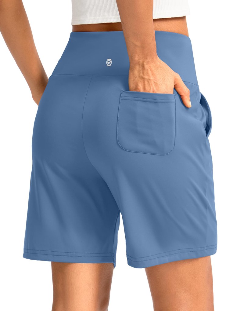 G Gradual Women's Bermuda Long Shorts with Pockets 7" High Waisted Knee Length Shorts for Women Walking Athletic Workout(Light Blue-L7,XXL)