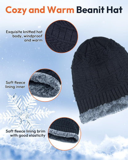 EAONE Kids Winter Hat Gloves Scarf Set, Knitted Toddler Beanie Cap, Mitten Gloves, and Neck Warmer for Boys Girls Aged 5-12