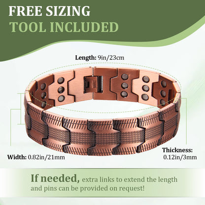 MagEnergy 99.9% Copper Magnetic Bracelet for Men, 3X Magnetic Bracelets Men with Ultra Strength Magnets, Adjustable Wristband with Link Removal Tool & Jewelry Gift Box(Copper)
