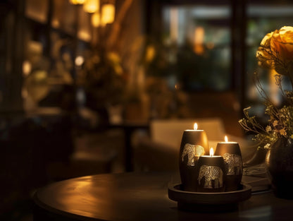 IYARA CRAFT Elephant Tealight Candle Holder Set – 3 Handmade Wood Holders with Tray – Elegant Home Decor & Thoughtful Gift for Mother’s Day, Birthday, Housewarming