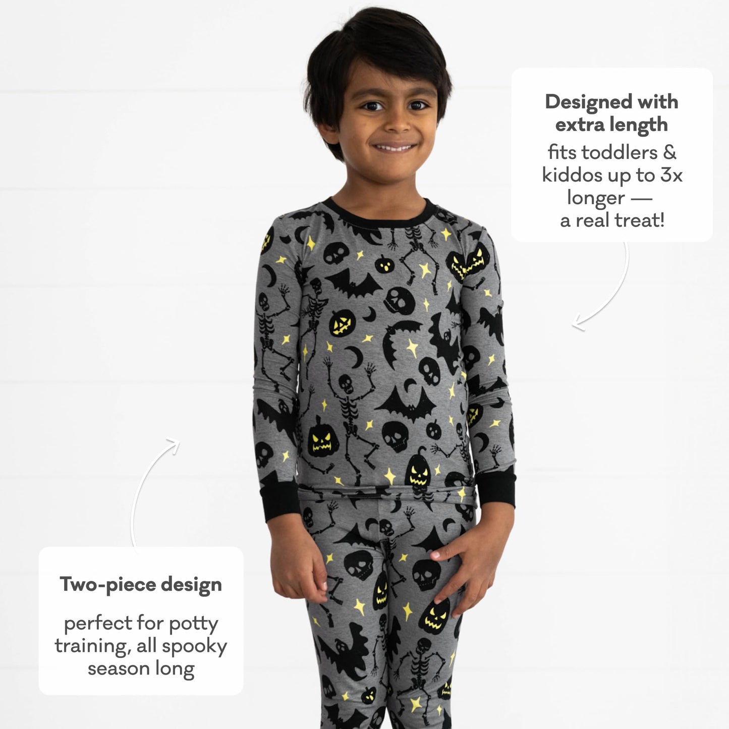 Little Sleepies Two-Piece Halloween Pajamas Set for Boys & Girls, Viscose from Bamboo Toddler Pajamas, Family Matching PJs, Glowing Ghouls, 9-10