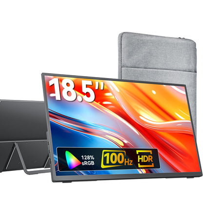 Portable Monitor 18.5 inch 1080P FHD 128% sRGB 100Hz, Travel Monitor for Laptop MacBook Surface PC Xbox PS5, HDMI Dual USB-C VESA Compatible Built-in Speaker, with Kickstand
