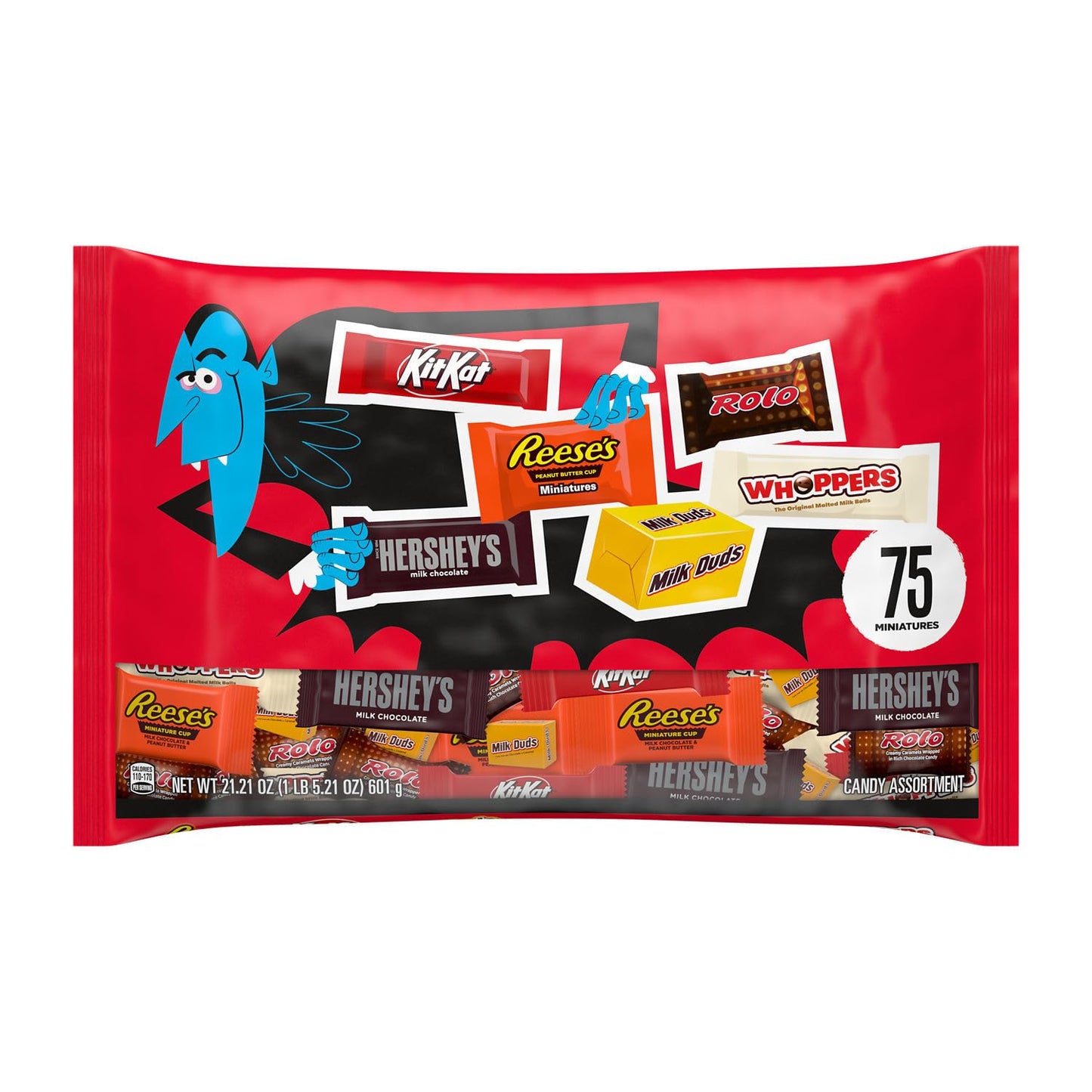 HERSHEY'S Miniatures Assorted Flavored, Halloween Candy Bag, 21.21 oz (75 Pieces)