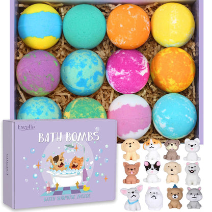 Bath Bombs for Kids with Surprise Toys Inside for Girls Boys - 12 PCs Bubble Bath Fizz Balls Gift Set with Puppy Toy, Gentle and Kids Safe for Easter Eggs Stuffers