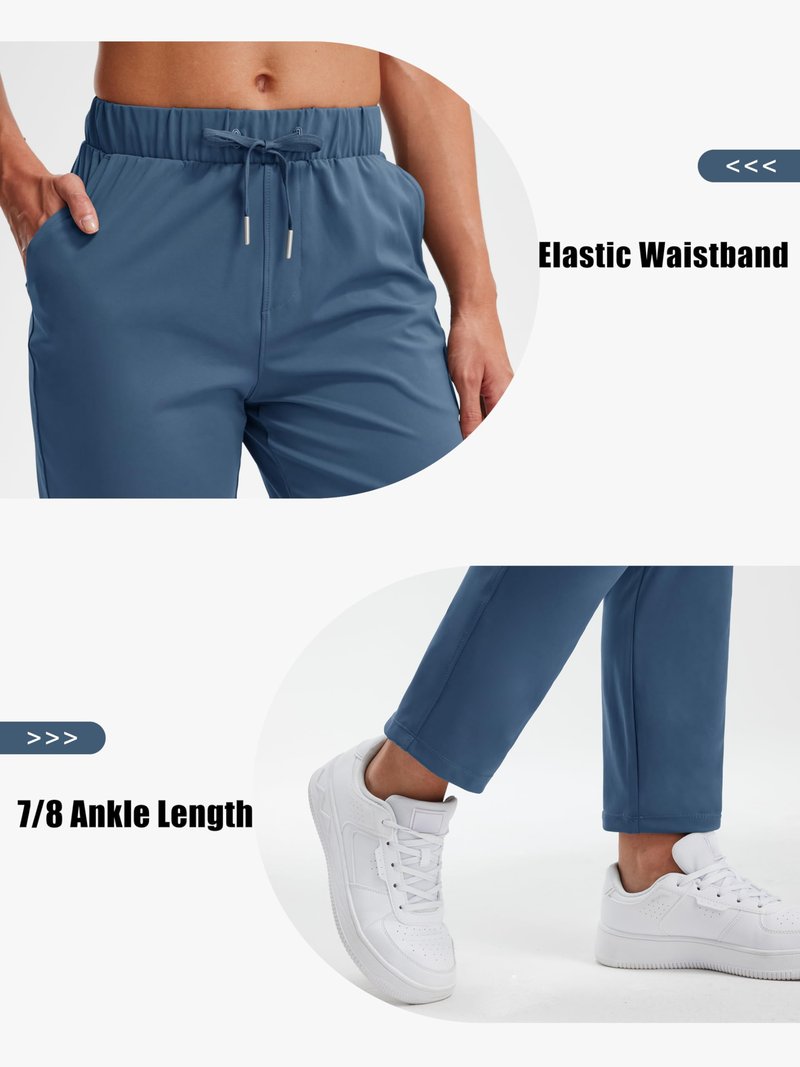Libin Women's 4-Way Stretch Golf Pants 7/8 Ankle Casual Workout Sweatpants Dress Work Pants with Pockets for Joggers, Yoga, Athletic, Lounge, Travel, Blue,Small