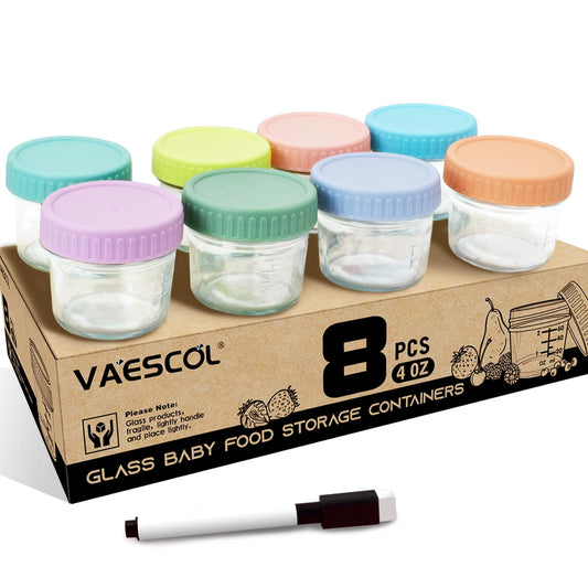 8 Pack Glass Baby Food Storage Containers, 4 oz Baby Food Storage Jars With Lids, Microwave, Dishwasher & Freezer Safe, BPA-Free Baby Food Jars, Suitable for Toddler Foods, Fruit , Purees, Snack