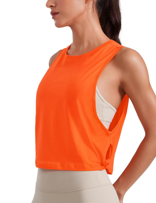 CRZ YOGA Pima Cotton Large Armhole Tank Tops for Women - Workout Sport Athletic Yoga Running Gym Loose Crop Sleeveless Shirts Deep Armhole-Coral X-Small