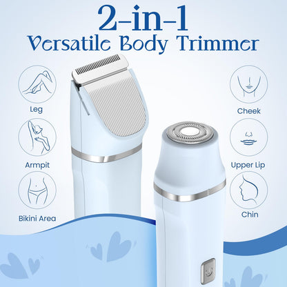 Bikini Trimmer for Women - Painless Electric Razors for Silk Skin,Cordless Body Shaver for Trip,Replaceable Lady Facial Razor, IPX7 Waterproof&Easy Cleaning, Ceramic Blade, USB Charge Dock Pink