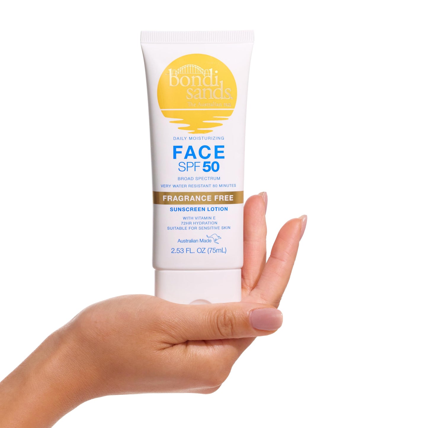 Bondi Sands Fragrance Free Daily Sunscreen Face Lotion SPF 50 | Hydrating UVA + UVB Protection, Non-Greasy, Gentle, Water Resistant | 2.53 Oz/75 mL