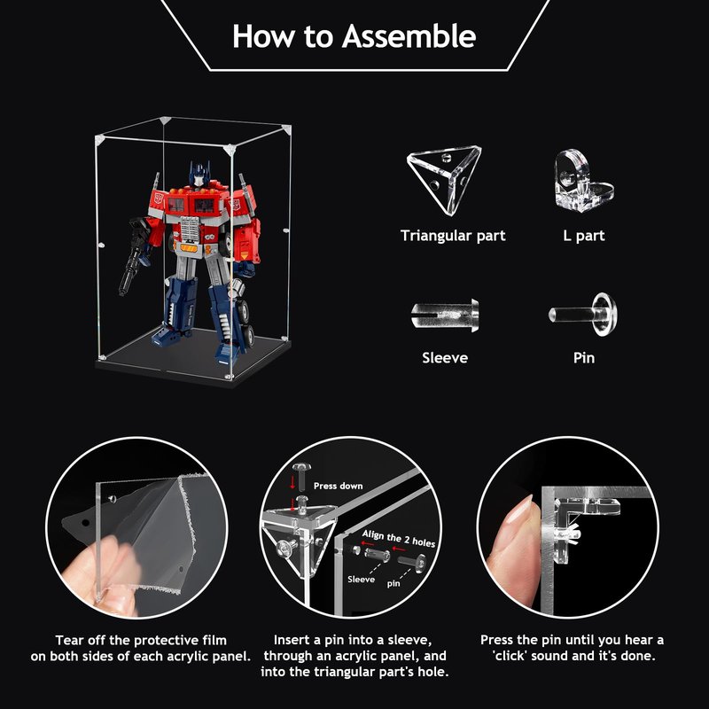 Clear Acrylic Display Case, Self-Assemble Showcase for Collectibles, Action Figures, Dolls- Alternative Glass Box for Commemorative Gifts (10x10x15.7inch, 25x25x40 cm)