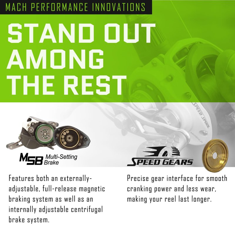 Lew’s MACH 1 Baitcast Fishing Reel, 7+1 Bearings, 7.5:1 Gear Ratio, Graphite Frame and Sideplate, Multi-Setting Brake, Right-Hand Retrieve
