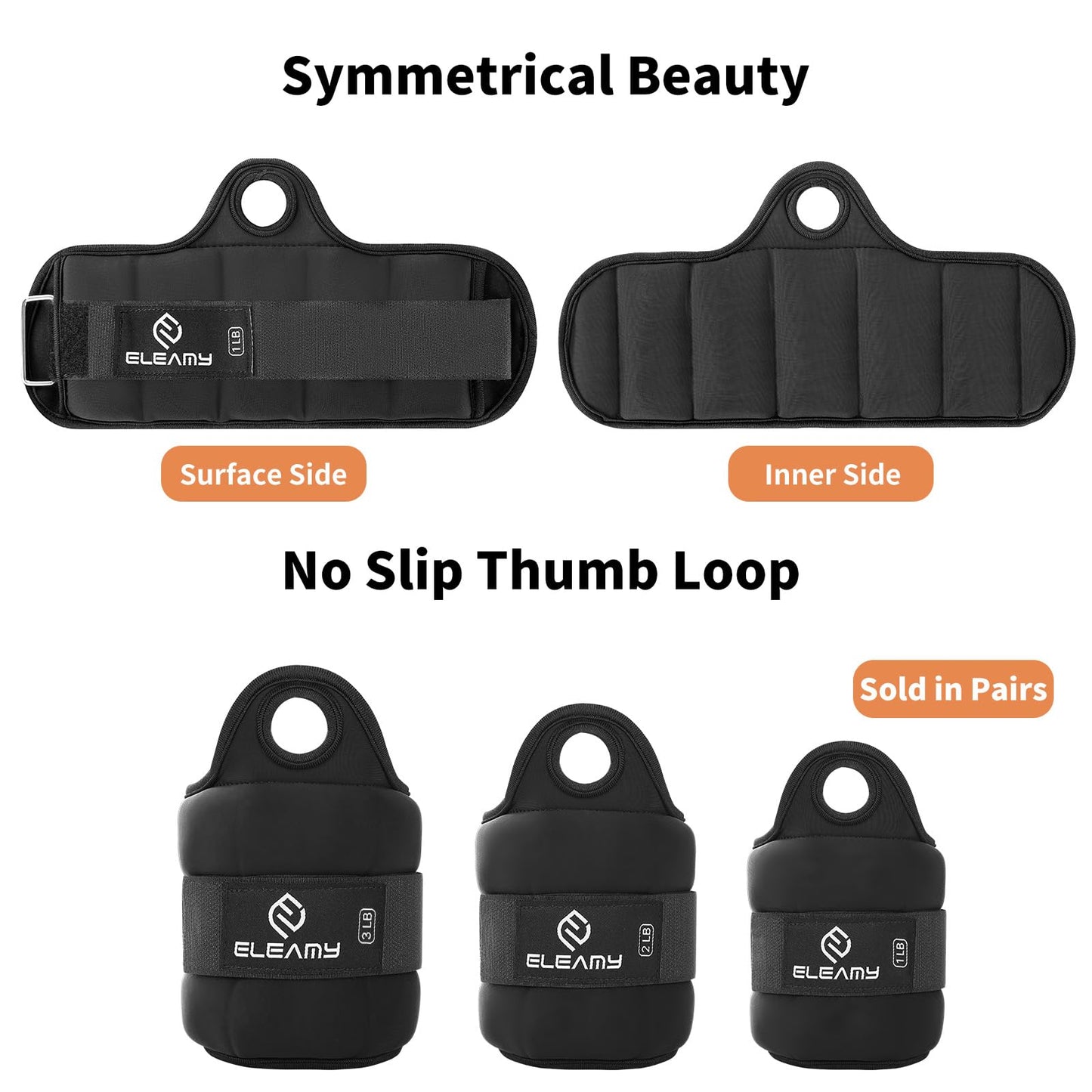 ELEAMY Wrist Weights with Thumb Loops Lock for Women & Men, 0.5lb*2/1lb*2/1.5lb*2/2lb*2/3lb*2,Premium Ice Silk Fabric,Comfortable & Tear Resistant for Walking,Running,Fitness and More（1.5lb*2 Black）