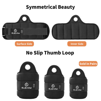 ELEAMY Wrist Weights with Thumb Loops Lock for Women & Men, 0.5lb*2/1lb*2/1.5lb*2/2lb*2/3lb*2,Premium Ice Silk Fabric,Comfortable & Tear Resistant for Walking,Running,Fitness and More（1.5lb*2 Black）