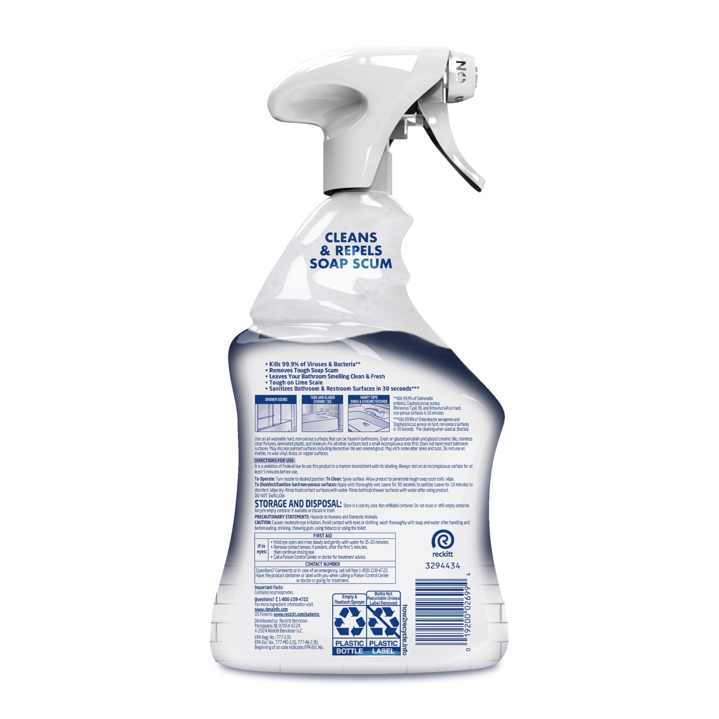 Lysol Power Foaming Bathroom Cleaner, Multipurpose Cleaner for Showers, Bathtubs, Sinks, Disinfectant Spray Kills 99.9% of Germs, Zero Bleach Cleaning Spray, 32 Oz.