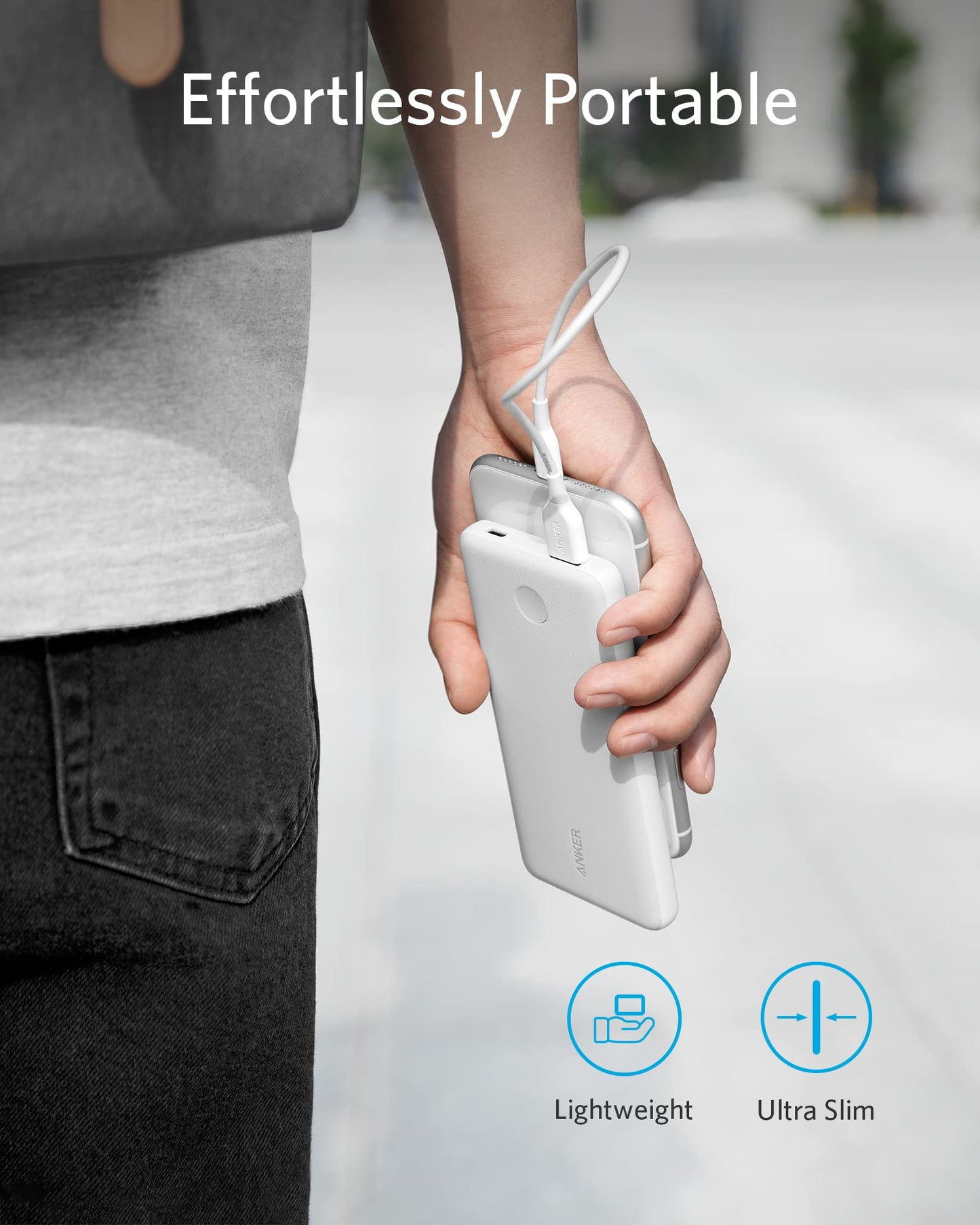 Anker Portable Charger, USB-C Portable Charger 10K with 20W Power Delivery, Power Bank (PowerCore Slim 10K PD) for iPhone 14/13/12 Series, S10, Pixel 4, and More