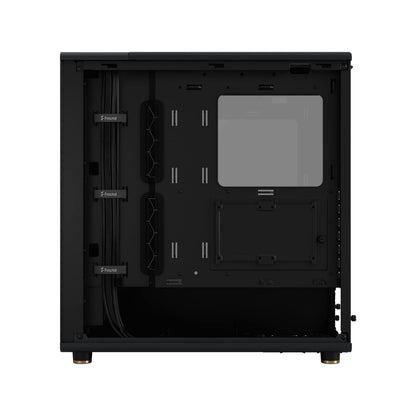 Fractal Design North Charcoal Black Tempered Glass Dark - Wood Walnut front - Glass side panel - Two 140mm Aspect PWM fans included - Type C USB - ATX Airflow Mid Tower PC Gaming Case