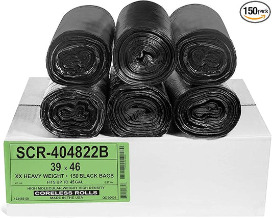 Aluf Plastics 45 Gallon 22 Micron Black Trash Bags