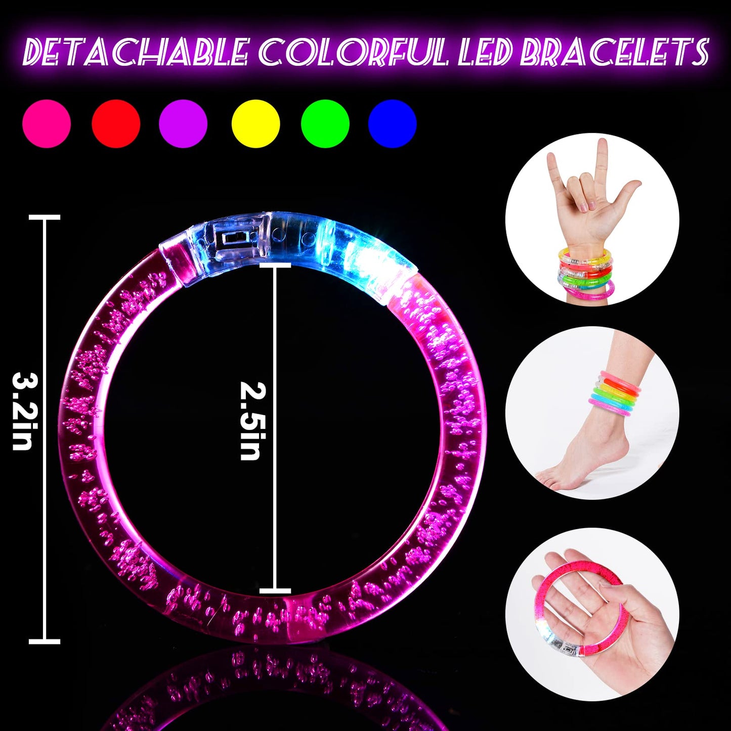 Mikulala 24Pcs Glow in the Dark Party Supplies for Kids/Adults, Flashing Light up Toys LED Bracelets Halloween Glow Sticks, Mardi Gras Party Favors Carnival Birthday Concert Gifts Accessory