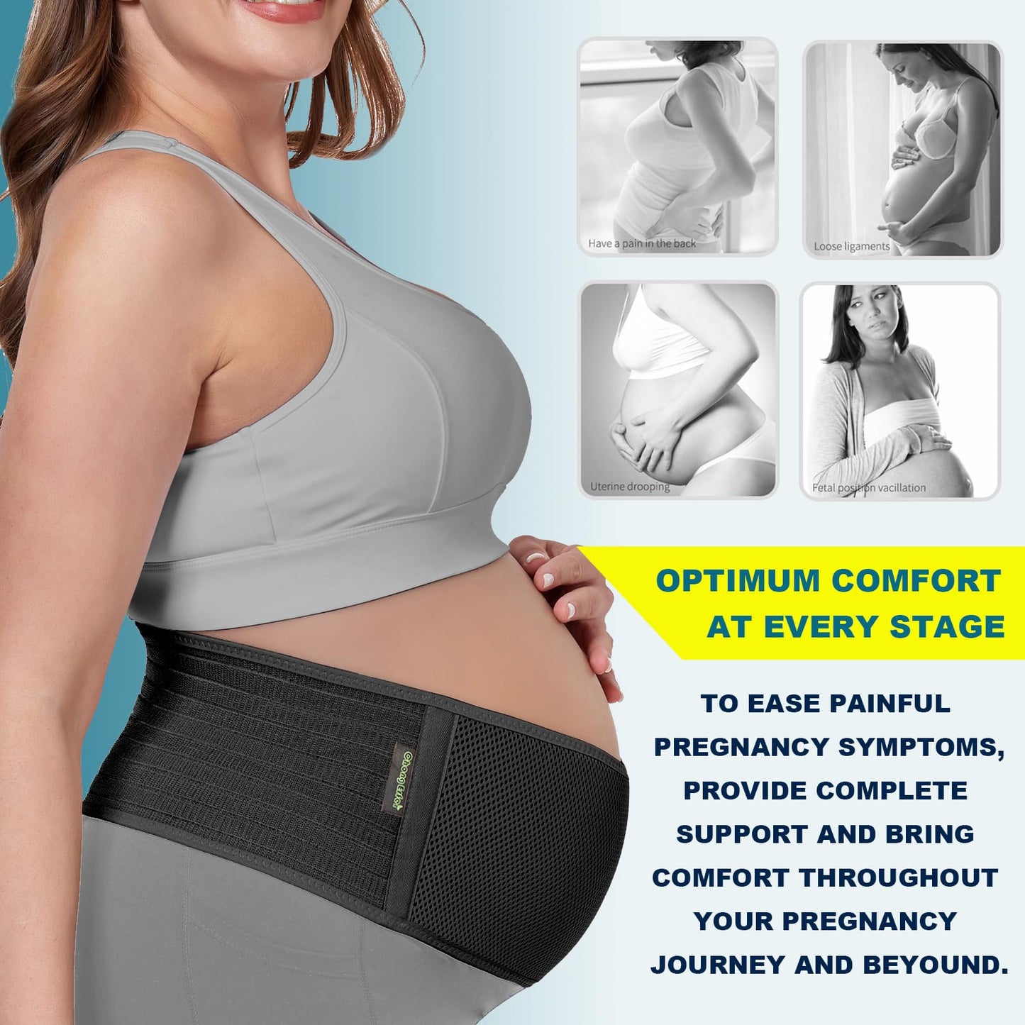 ChongErfei Pregnancy Belly Band Maternity Belt Back Support Abdominal Binder Back Brace - Relieve Back, Pelvic, Hip Pain for Pregnancy Recovery (Black, One Size)