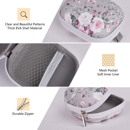 Earbud Case, AIRSPO Airpods 4 Case Airpods Pro 2nd Generation Earphone Organizer Carrying Case Small Storage Bag Hard EVA Shockproof Cover with Carabiner Clip (Grey Pink Rose)