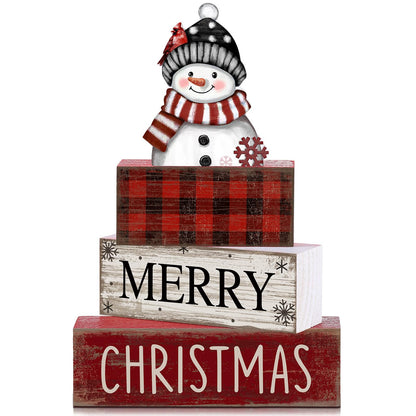 Lineshading 4 Pcs Christmas Table Decoration Wooden Snowman Christmas Tiered Tray Decor Red Buffalo Plaid Block Signs Snowman Table Centerpiece Farmhouse Winter Decoration for Home Kitchen Shelf