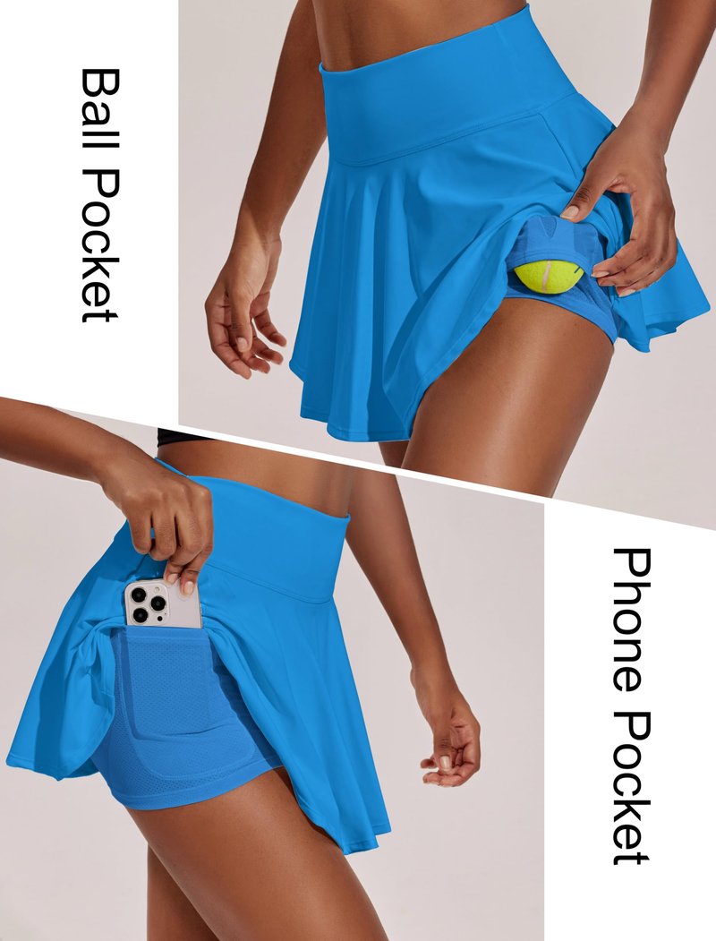 PINSPARK Tennis Skirts for Women Workout Skirt Tummy Control Athletic Skort with Pockets, Sparkle Blue XS