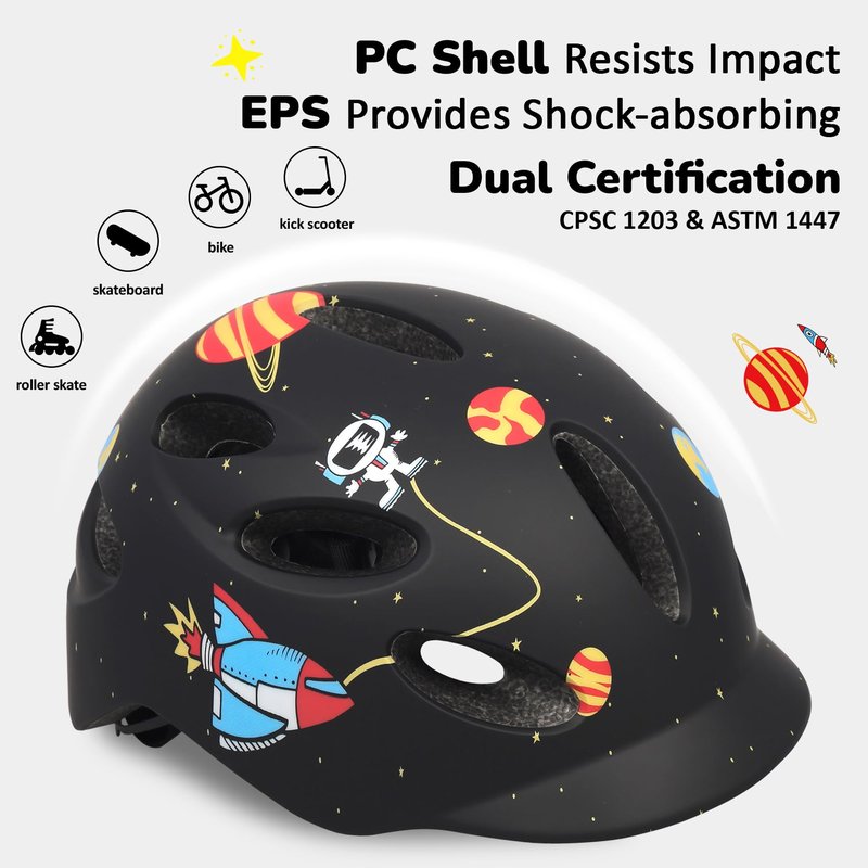 Kids/Youth Bike Helmet for Boys Girls and Teens, Adjustable and Multi-Sport for Bicycle, Kick Scooter, Skateboard, Roller/Inline Skate (Astronaut)