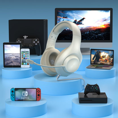 Gaming Headset for PS5 PS4 PC, Wired Headsets with 7.1 Surround Sound, H-7 Gaming Over Ear Headphones with Noise Cancelling Flexible Mic Memory Earmuffs, for PC/PS5/PS4/XboxSeries X/S/Switch (White)