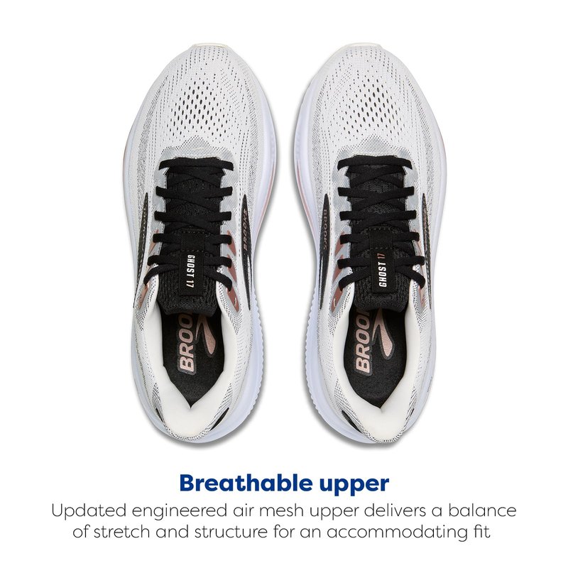 Brooks Women’s Ghost 17 Neutral Running Shoe - White/Black/Rose Gold - 7.5 Wide