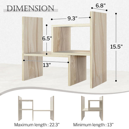 Jerry & Maggie Desktop Organizer Office Storage Rack Adjustable Wood Display Shelf, White, 5 Units, 16"L x 15.8"H x 6.8"W