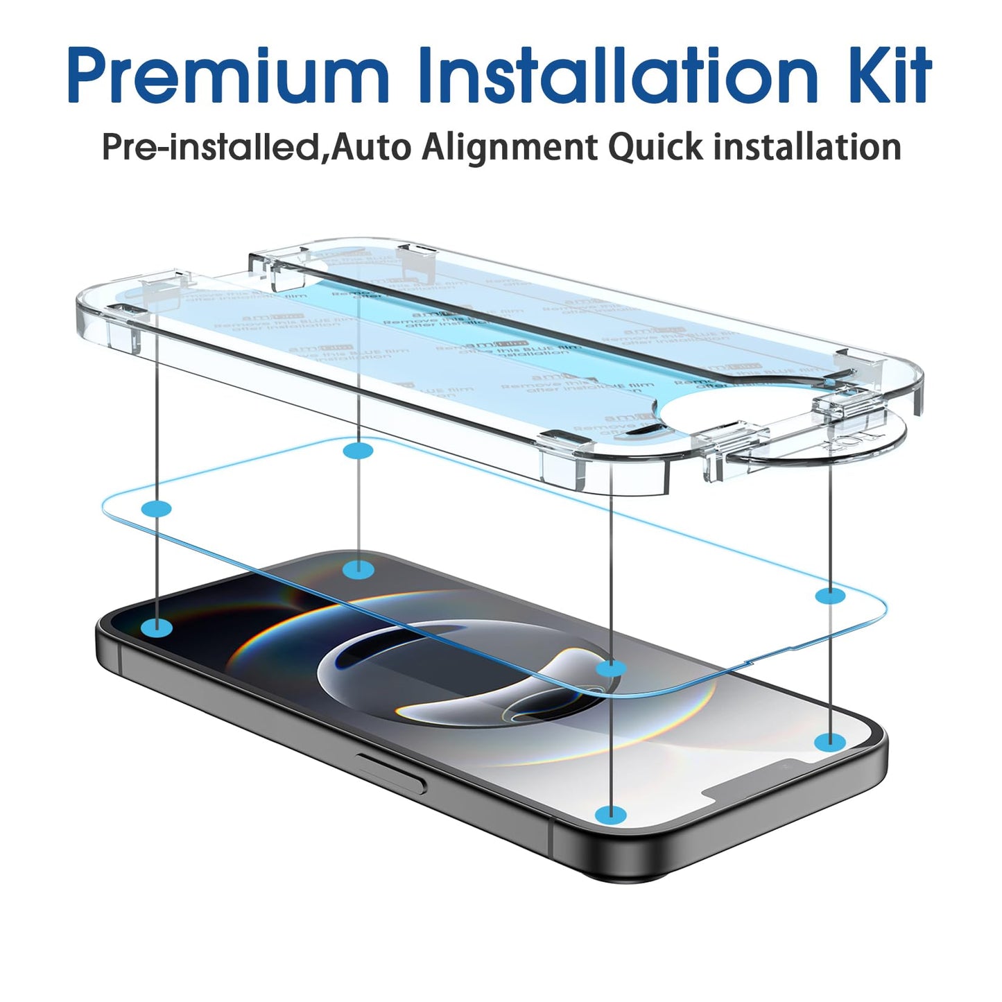amFilm Auto-Alignment OneTouch for iPhone 16 [6.1''] Screen Protector + Camera Lens Protector, Tempered Glass, 30 seconds Installation, Bubble Free, Case Friendly, Anti-Scratch [2+2 Pack]