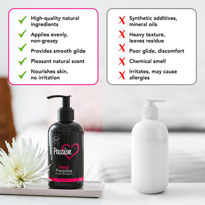 Passion Sensual Massage Oil for Date Night | 100% Natural Body Oil for Couples with Jojoba & Almond | Aromatherapy & Relaxing Massage Therapy | Valentines Day Gifts for Her | Tropical Paradise Scent