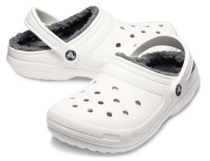 Crocs Classic Unisex Lined Clog, Soft, Fuzzy Liner for Extra Warmth with Slip On Style, in White/Grey Lining, Size M5W6 UK