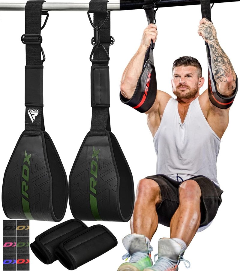 RDX AB Straps for Pull Up Bar - Maya Hide Leather Arm Support Slings for Abdominal Muscle Building | Padded D-Ring Design