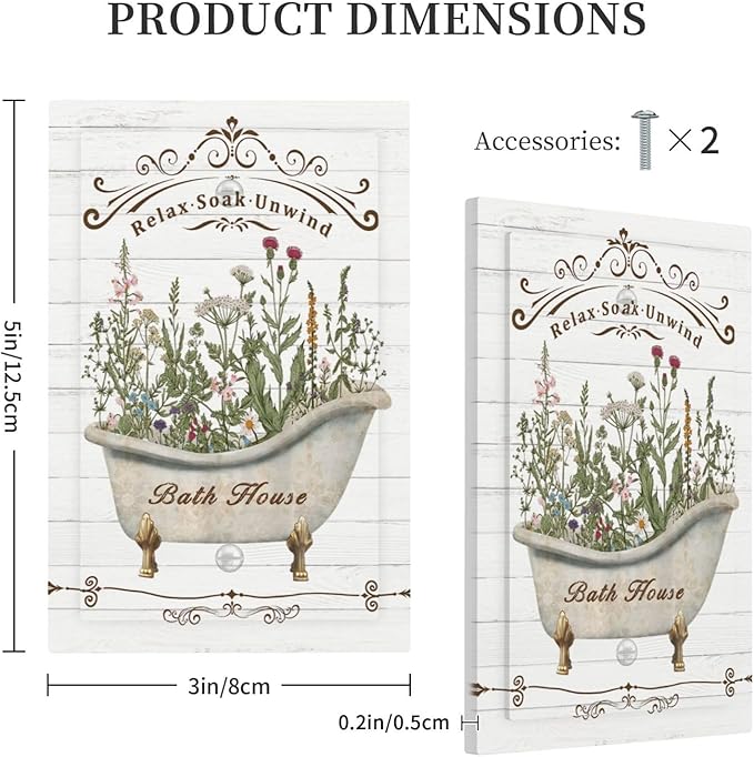 Rustic Farmhouse Wooden Board Botanical Flower 1 Gang Light Switch Cover No Device Wall Plate Decorative Single Blank Switchplate Electrical Faceplate for Bathroom Bedroom Art Panel Decorate